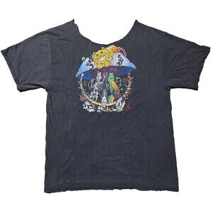 RARE VTG WIZARD WEAR Shirt 1993 Alice Wonderland Mushroom Double Side DISTRESSED